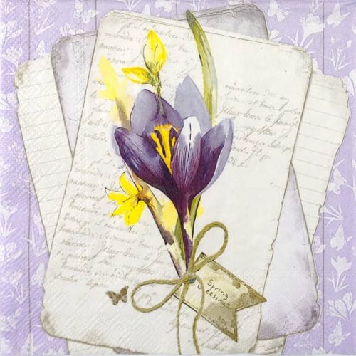 Paper napkin crocus flower on a card