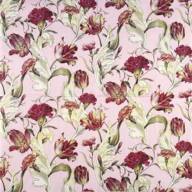 Paper Napkin - Tulips on pink background