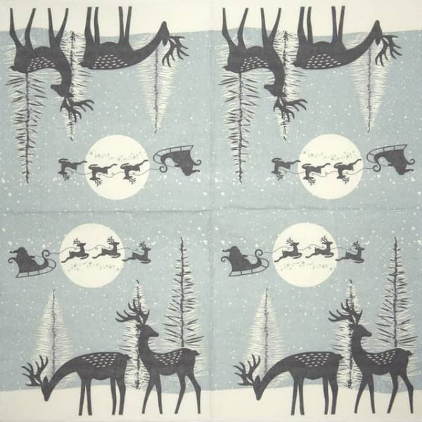 Single Decoupage Napkin - Reindeers and Santa Cut-Outs Dusty blue - Image 2