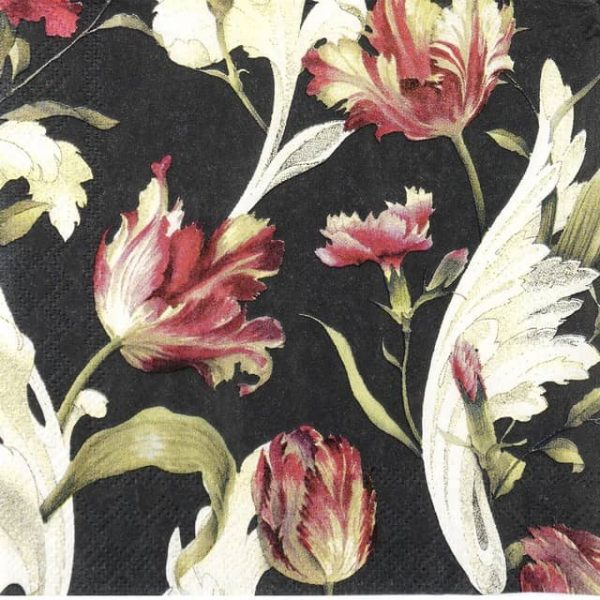 Paper Napkin - Tulips on black background