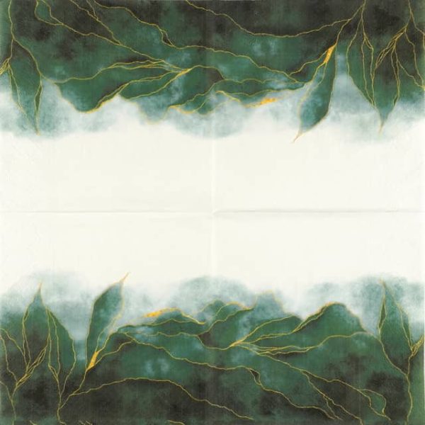 Paper Napkin painted green leaves with fog