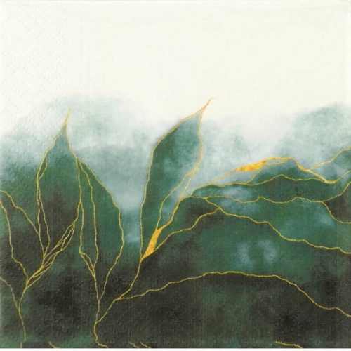 Paper Napkin painted green leaves with fog