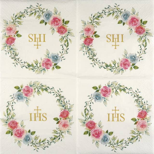 Paper Napkin Watercolour floral wreath with roses