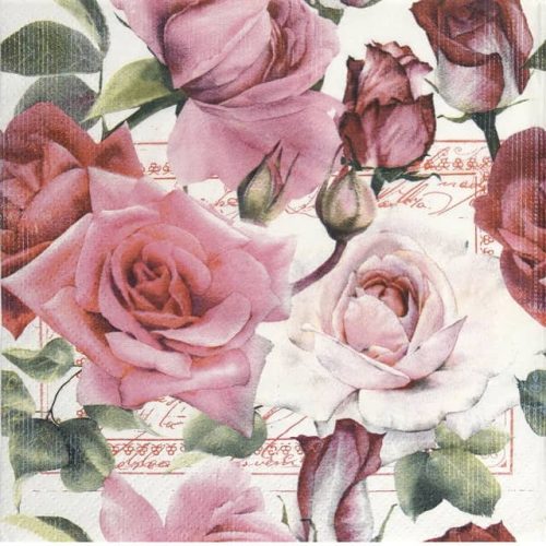 Paper Napkin painted pink roses