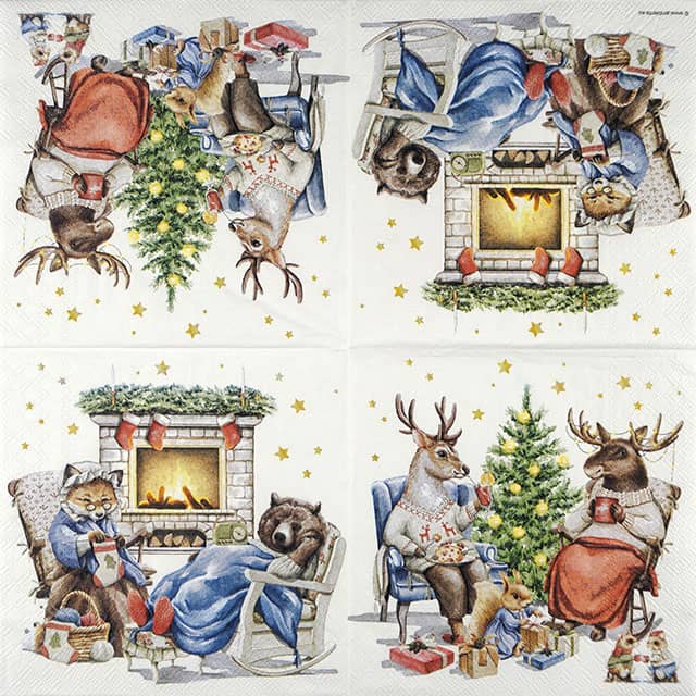 Paper Napkin Holly night with animals