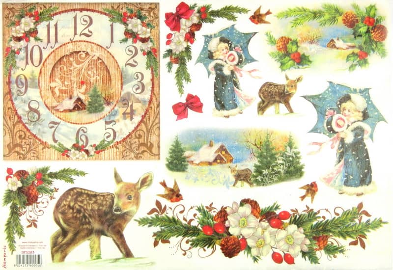 Rice Paper - X-mas Fawn and Clock