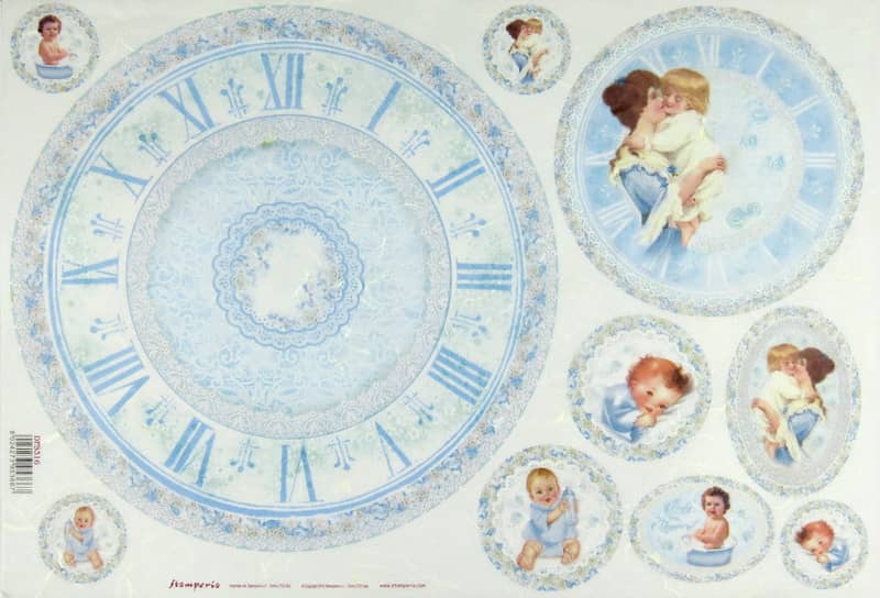 Rice Paper - Baby Light Blues with Clock