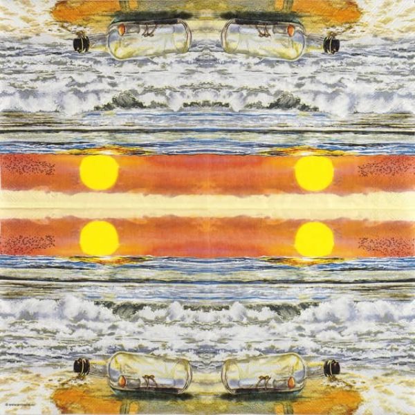 a reflection of a glass jar on a beach