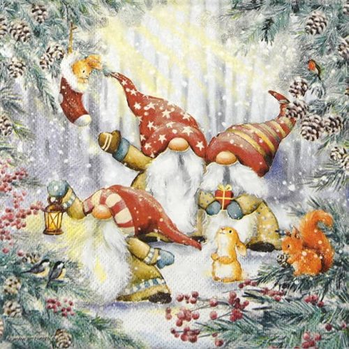 Paper Napkin Gnomes in the snowy forest