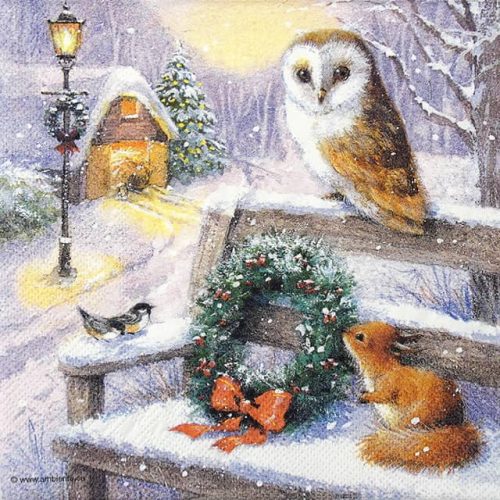 Paper Napkin winter lansdscape with an owl
