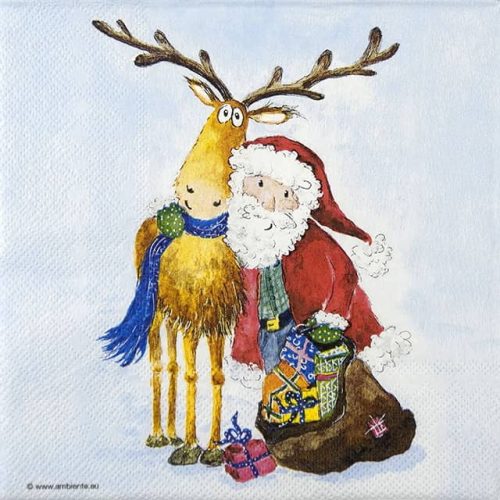 Paper Napkin Santa and Christmas Reindeer
