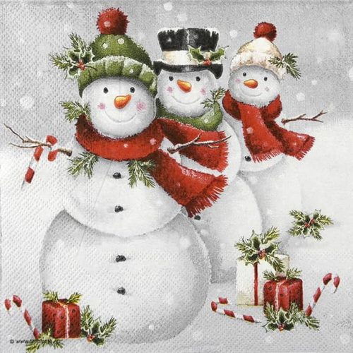 Paper Napkin Three Smiling Snowmen