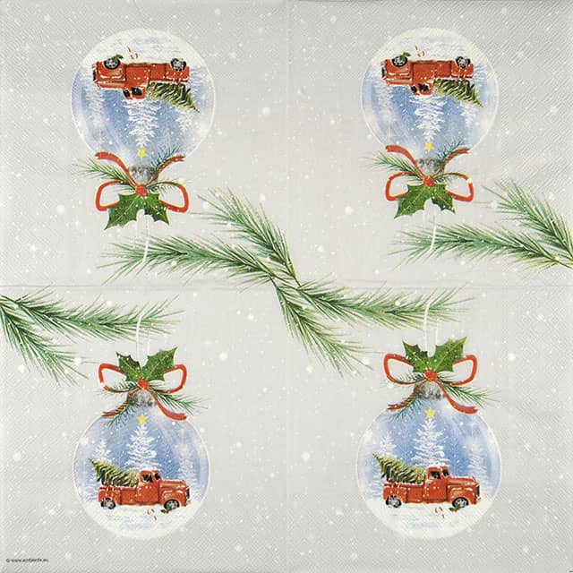 Napkin - Truck in a Christmas Bauble