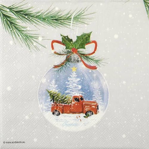 Napkin - Truck in a Christmas Bauble