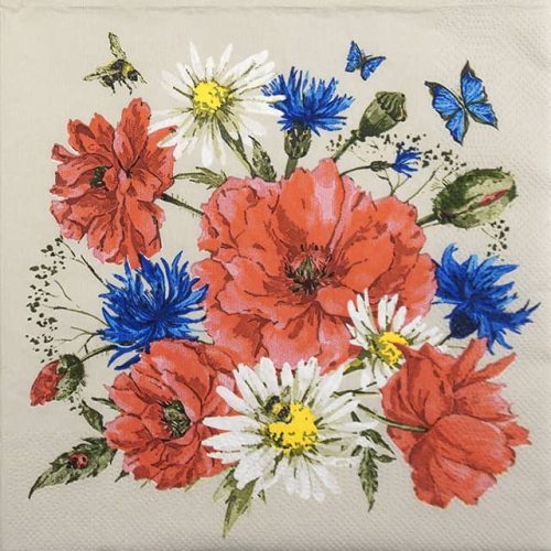 Paper Napkin - Mix of Wild Flowers with Poppies