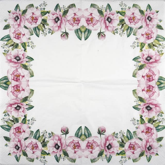 Paper Napkin - Pink Floral Border