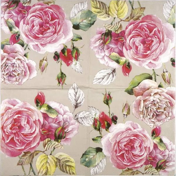 Single Decoupage Napkin - Tea Rose linen - Image 2