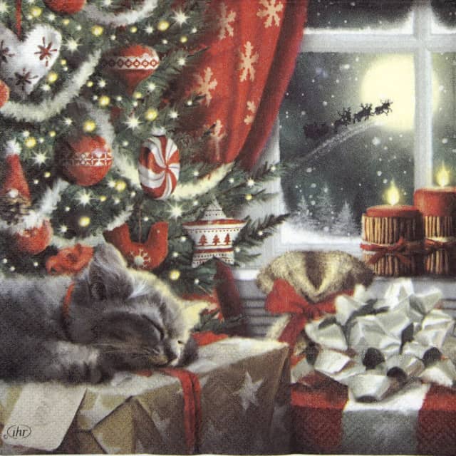 Paper napkin IHR cat is waiting for christmas 892200 quarter