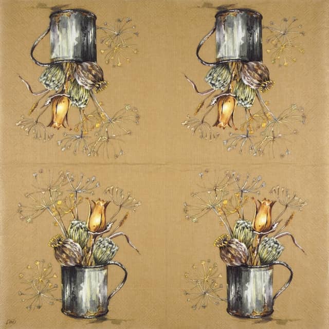 Paper Napkin - Flowers in a Pot brown