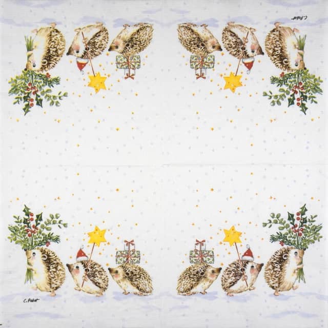 Paper Napkin - Christmas Hedgehogs