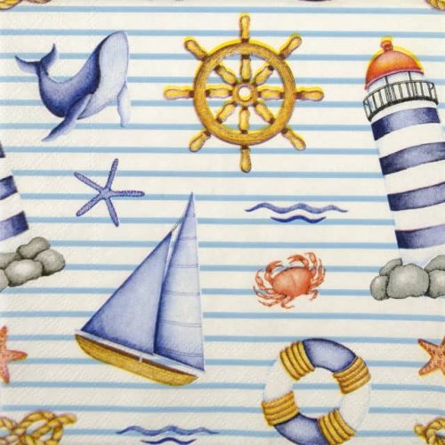 Nautical elements lighthouse- main motif on paper napkin