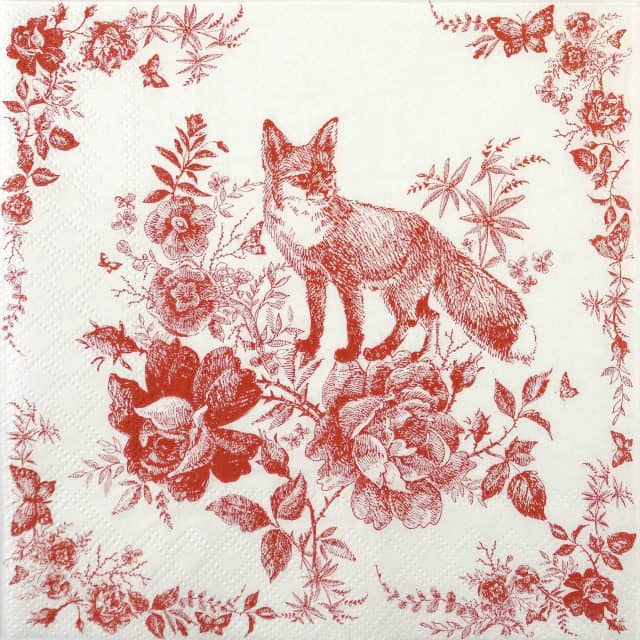 Red fox with roses- main motif on paper napkin