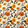 Lunch Decoupage Napkin Orange Floral Pattern: Close-up showing a rich, repeating floral design with orange and yellow flowers, dark leaves, and small red berries on a white background.