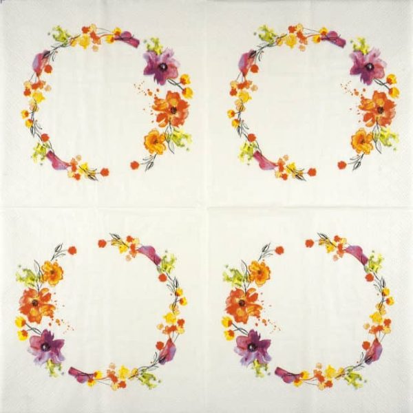 Full paper napkin with four repeating summer wreath motifs