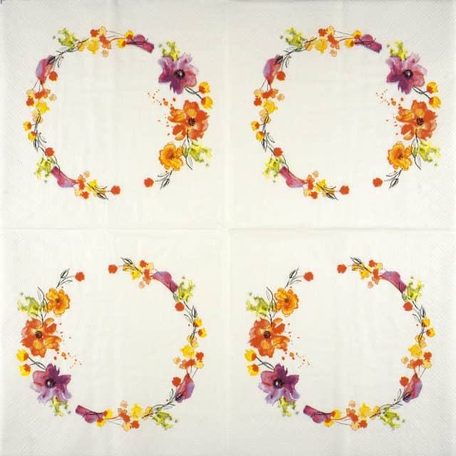 Full paper napkin with four repeating summer wreath napkin 20 pcs