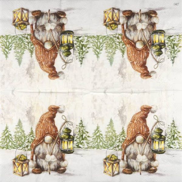 Paper Napkin winter gnome with lantern