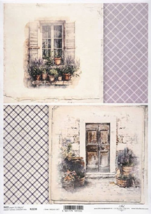 Rice Paper Decoupage - Window and Door with Lavenders