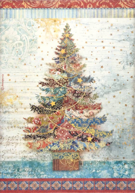 Stamperia Rice Paper A4 - Christmas Greetings Tree DFSA4792