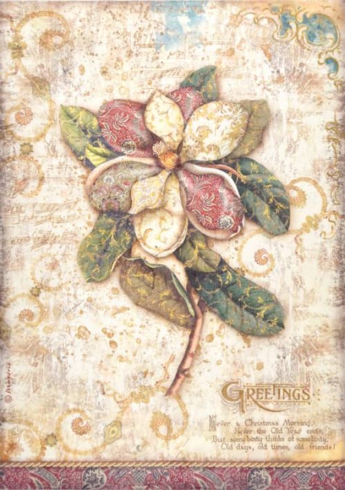 Stamperia Rice Paper A4 - Christmas Greetings Flower DFSA4794