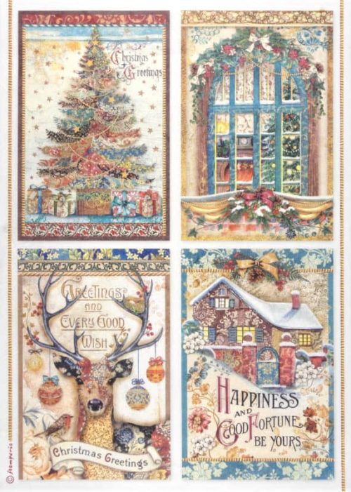 Stamperia Rice Paper A4 - Christmas Greetings 4 Cards DFSA4796