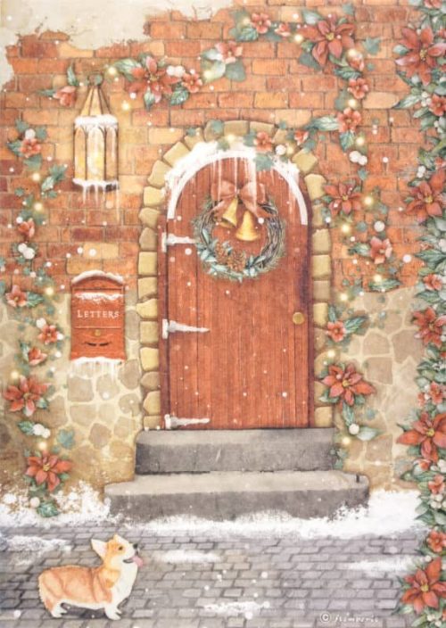 Stamperia Rice Paper A4 - All Around Christmas Red Door DFSA4804