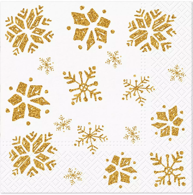 Paper Napkins - Glitter Snowflakes gold (20 pieces)