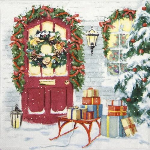Paper Napkin - Christmas red door