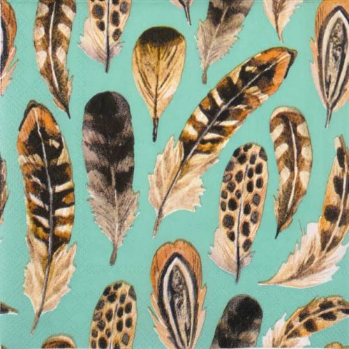 Paper Napkin - Boho Feathers turquoise