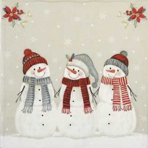 Paper Napkin - Three Snowmen cream