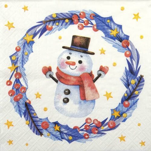 Paper Napkin - Cute snowman in garland