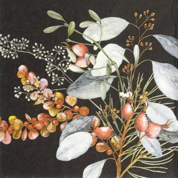 Paper Napkin - Christmas flower bouquet black