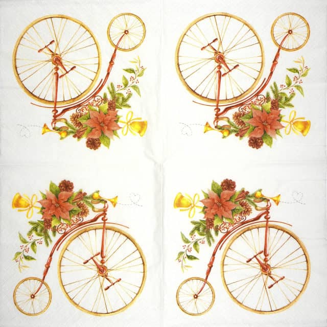 Paper Napkin - Retro Christmas bicycle