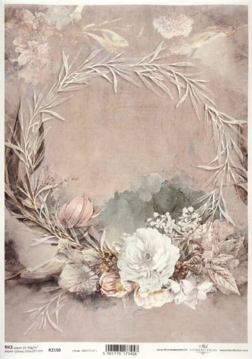 Rice Paper Decoupage - Flower Wreath - R2150