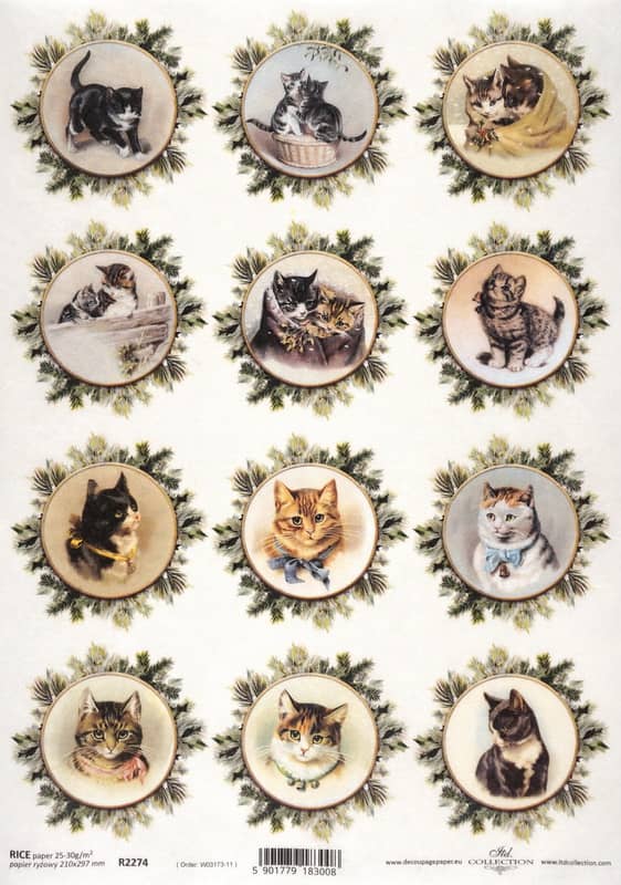 Rice Paper Decoupage - Christmas Cats - R2274