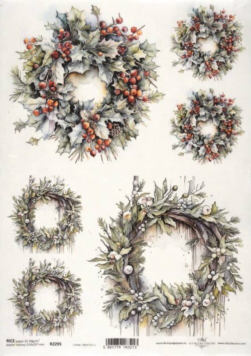 Rice Paper Decoupage - Winter Wreaths - R2295