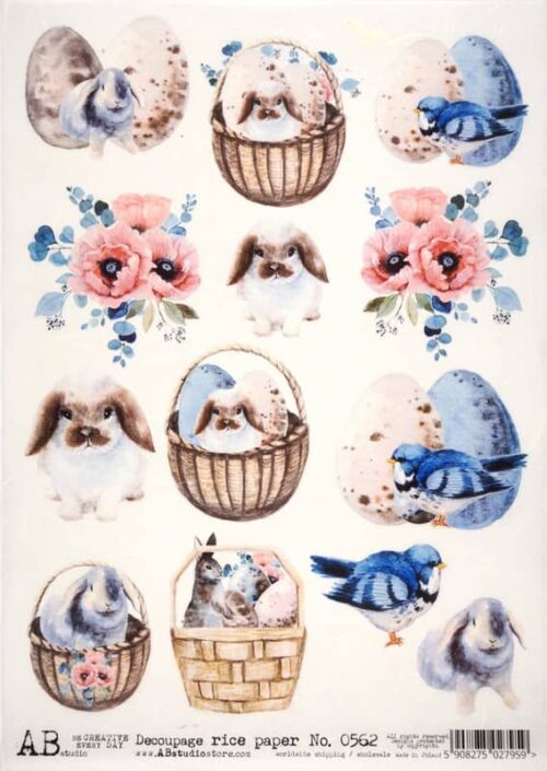 Decoupage Rice Paper A/4 - Bunny and Eggs - 0562