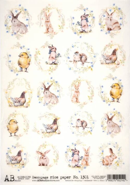 Decoupage Rice Paper A/4 - Easter Animals - 1301