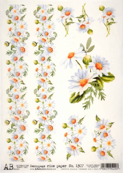 Decoupage Rice Paper A/4 - Daisy Borders - 1307