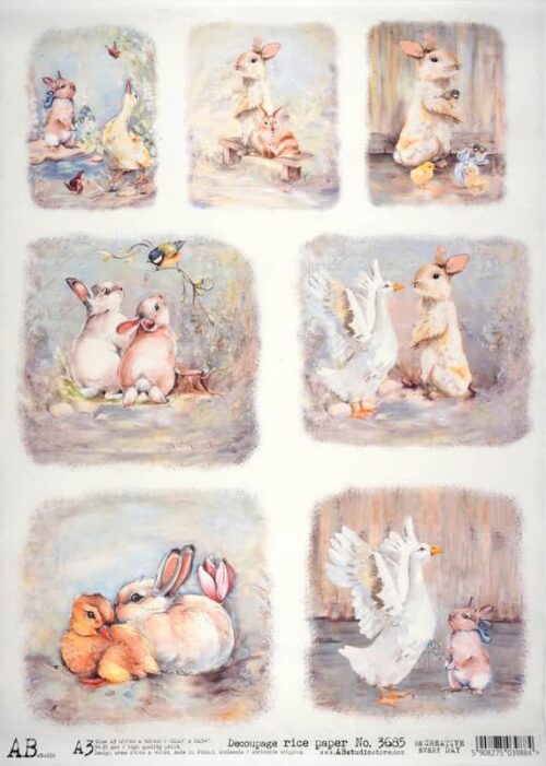 Decoupage Rice Paper A/3 - Bunny and Friends - 3685