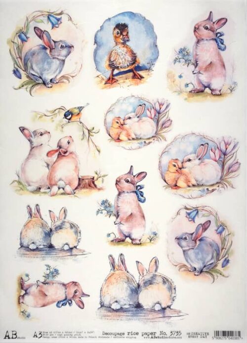 Decoupage Rice Paper A/3 - Easter Bunnies - 3735